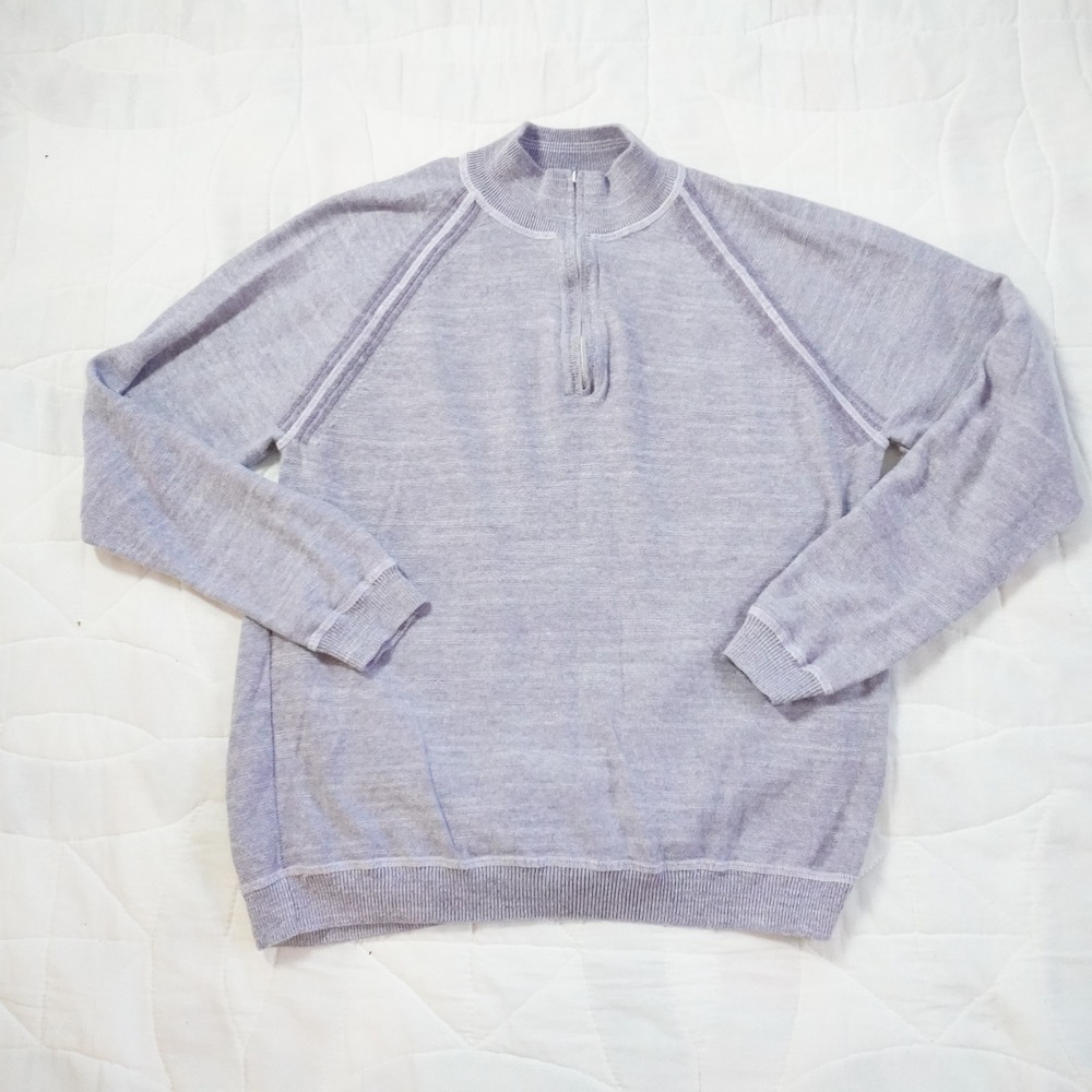 Tommy‎ Bahama Mens Reversible Quarter Zip Pullover Sweater Light Purple Size M
